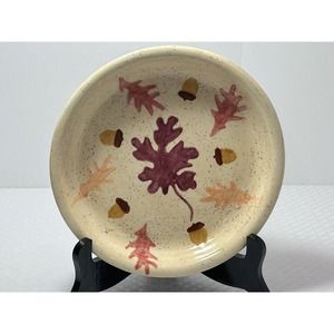 Handmade‎ And Painted Leaves And Acorns Pottery Dish Plate